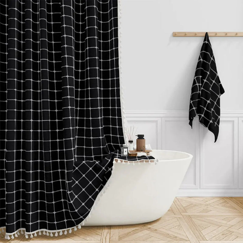 Linen Shower Curtain with Tassels - Waterproof 360° Coverage for Stylish Bathrooms 2