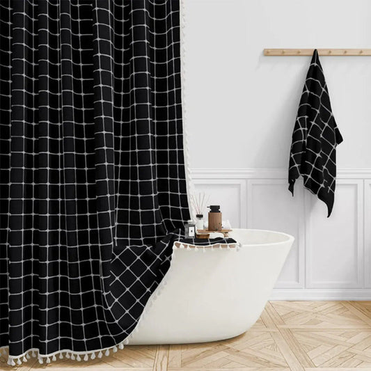 Linen Shower Curtain with Tassels - Waterproof 360° Coverage for Stylish Bathrooms 2