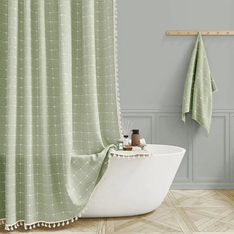 Linen Shower Curtain with Tassels - Waterproof 360° Coverage for Stylish Bathrooms 4