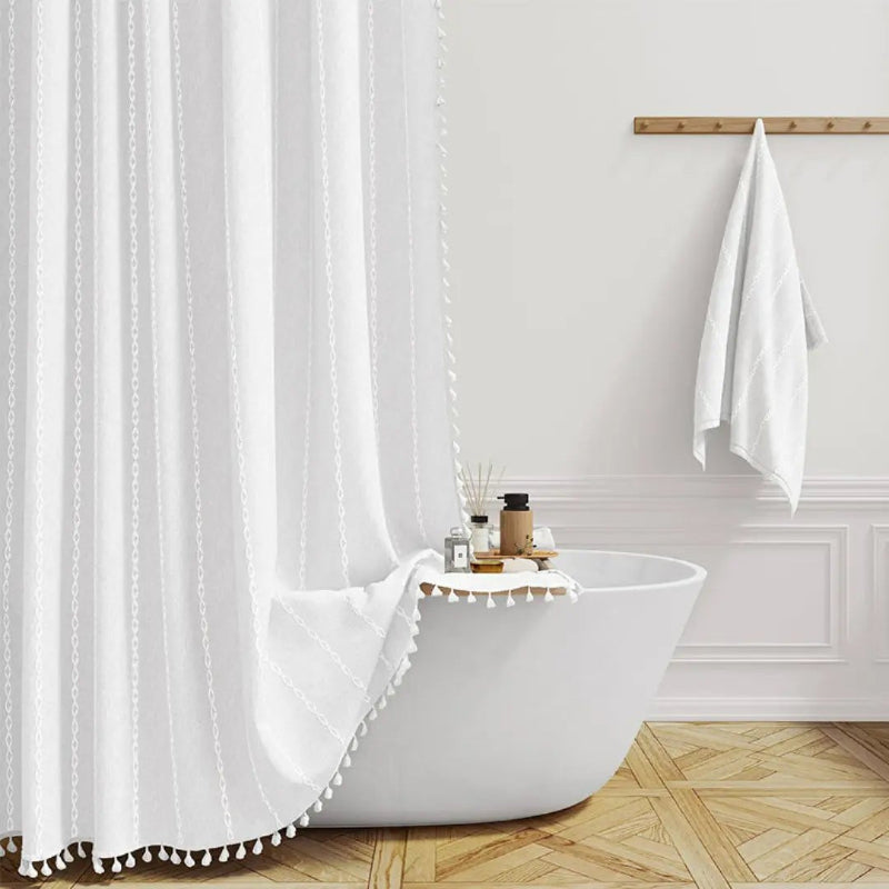 Linen Shower Curtain with Tassels - Waterproof 360° Coverage for Stylish Bathrooms 5