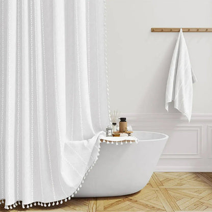Linen Shower Curtain with Tassels - Waterproof 360° Coverage for Stylish Bathrooms 5