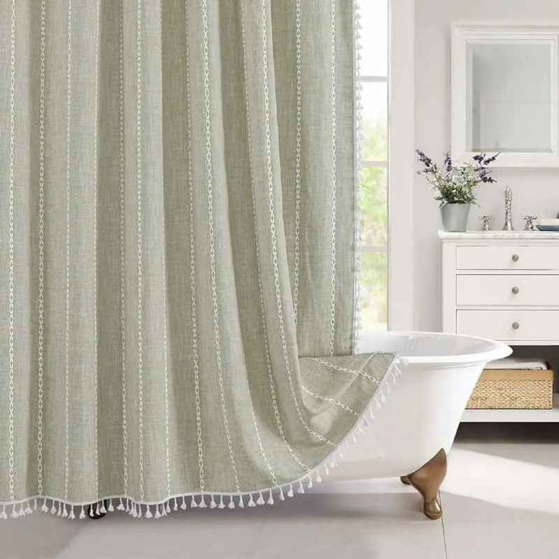 Linen Shower Curtain with Tassels - Waterproof 360° Coverage for Stylish Bathrooms 6