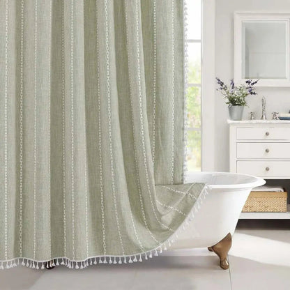 Linen Shower Curtain with Tassels - Waterproof 360° Coverage for Stylish Bathrooms 6