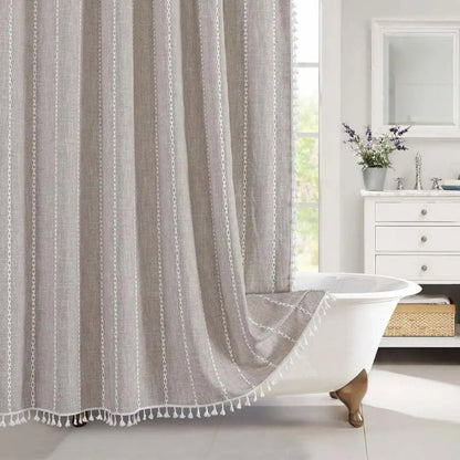 Linen Shower Curtain with Tassels - Waterproof 360° Coverage for Stylish Bathrooms 7