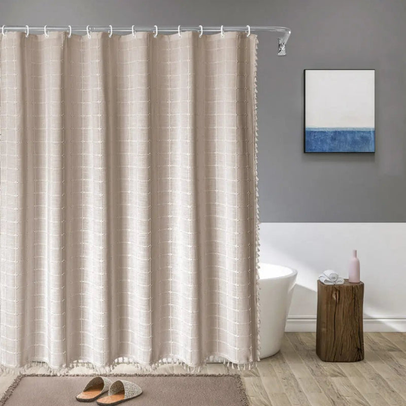 Linen Shower Curtain with Tassels - Waterproof 360° Coverage for Stylish Bathrooms 8