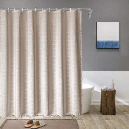 Linen Shower Curtain with Tassels - Waterproof 360° Coverage for Stylish Bathrooms 8