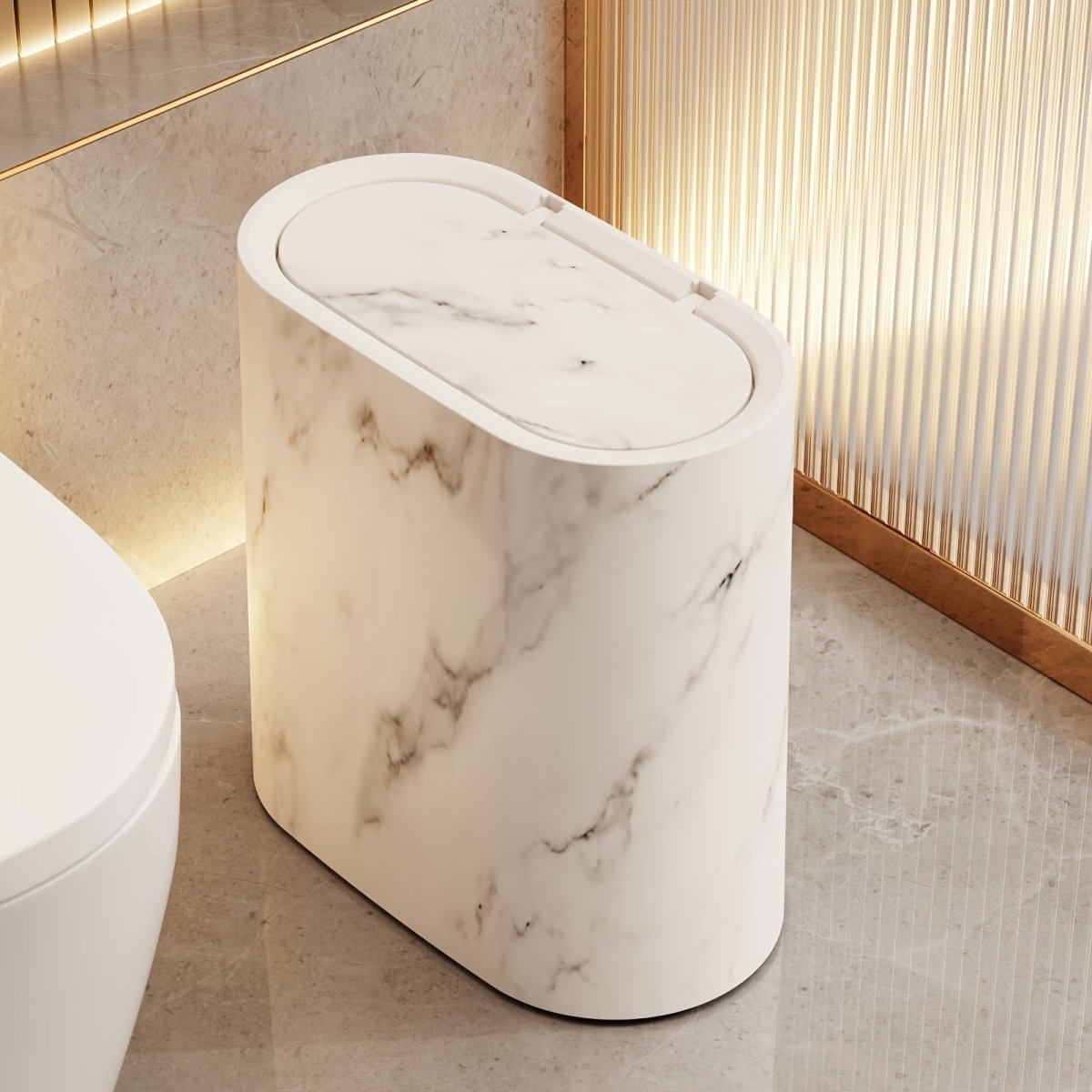 MARBLEX - Elegant Oval Marble-Pattern Waste Bin for Modern Interiors 2