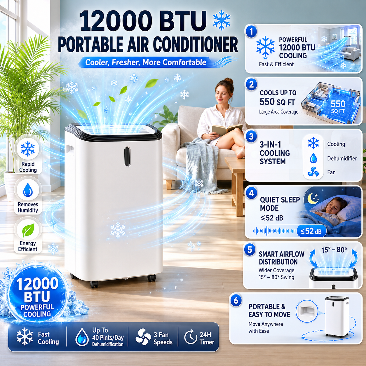 CLIMAFLOW – Portable Air Cooler with Cooling and Dehumidifying Function