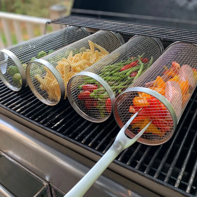 Premium Stainless Steel 360° Rotating Grill Basket for Fish and Veggies 0