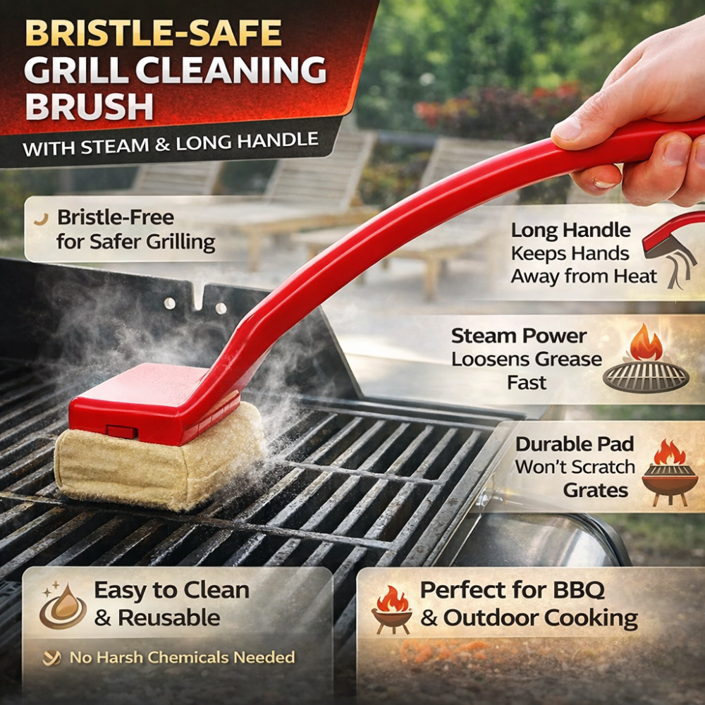 Premium Steam Grill Cleaner Brush - Non-Scratch BBQ Tool with Long Handle 2