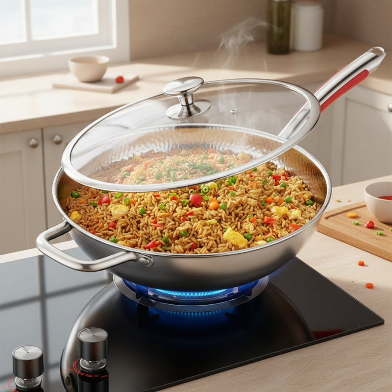 Premium Titanium Wok with Curved Base for Induction Cooking 1