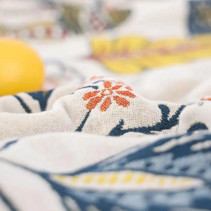 Floravista Reversible Cotton Throw Blanket - Soft Floral Design for Cozy Living