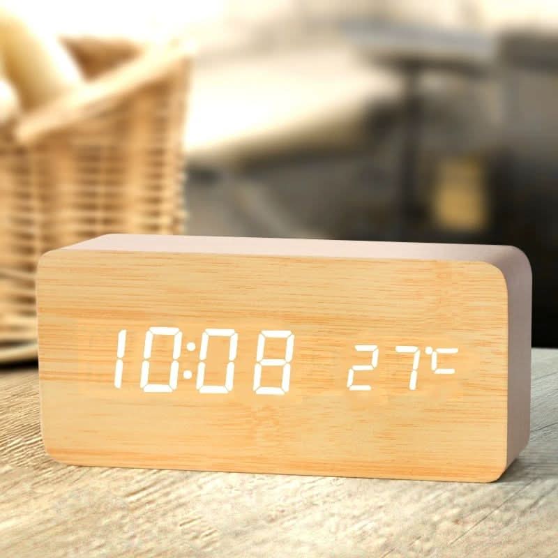 WOODTICK – Digital LED Alarm Clock with Natural Wood Design
