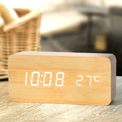 WOODTICK – Digital LED Alarm Clock with Natural Wood Design