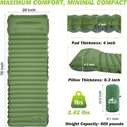 CLOUDCAMP – Extra-Thick Self-Inflating Sleeping Pad for Outdoor Hike Comfort