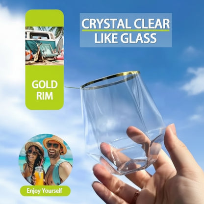 GOLDSPARK – Stemless Glass – Gold Rim Plastic Party Drinkware
