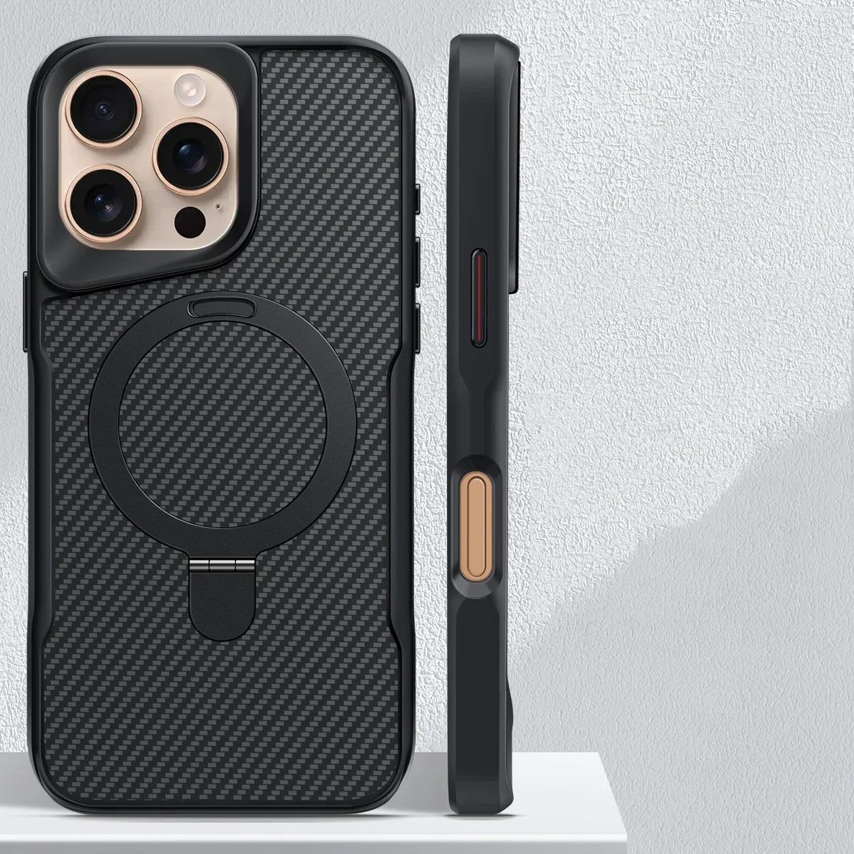 TITANVAULT – Carbon Fiber Magnetic Phone Case with Metal Stand