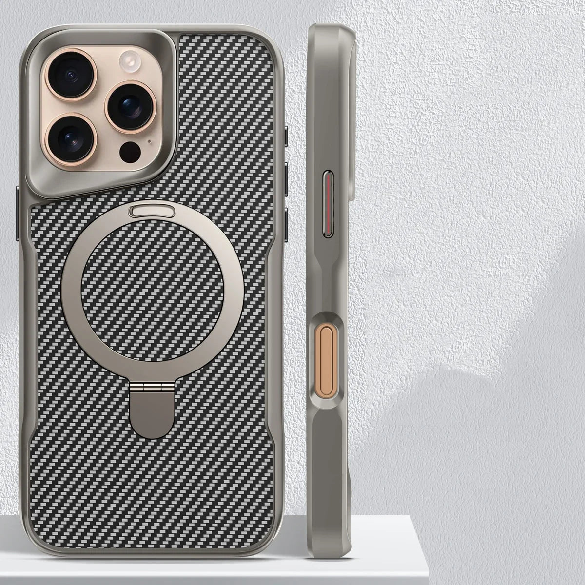 TITANVAULT – Carbon Fiber Magnetic Phone Case with Metal Stand