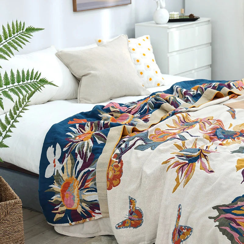 BUTTERFLORA – Boho Floral Throw Blanket with Elegant Butterfly Tapestry Design