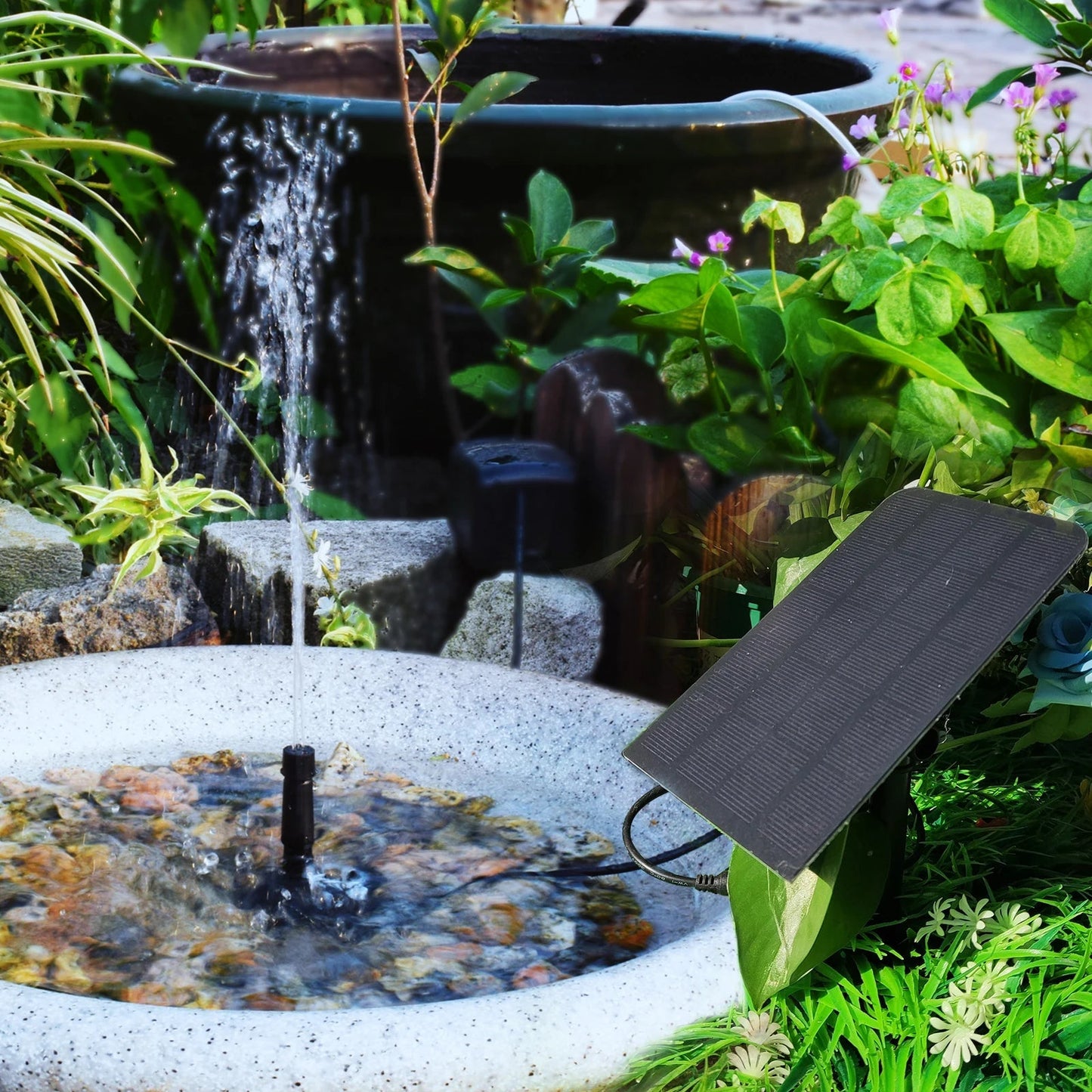 PONDRISE – 6-in-1 Solar Fountain with 4 Nozzles for Garden & Pond