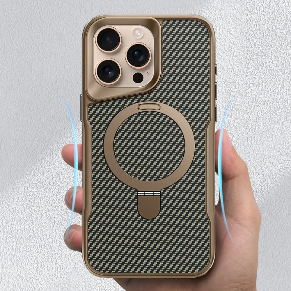 TITANVAULT – Carbon Fiber Magnetic Phone Case with Metal Stand