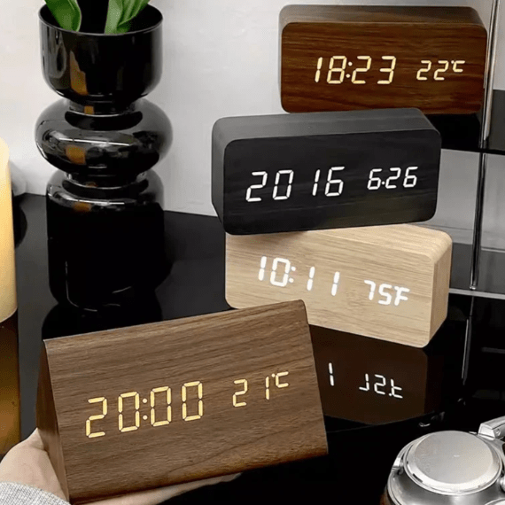 WOODHOUR – LED Wooden Clock with Voice Control for Modern Smart Living
