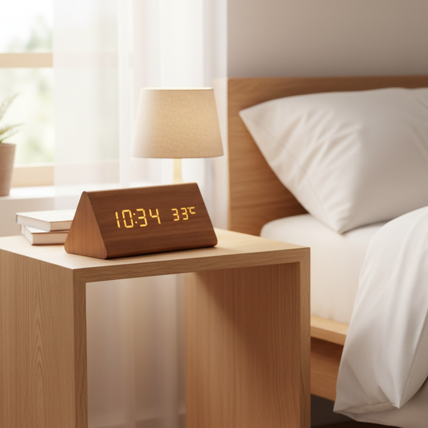 WOODHOUR – LED Wooden Clock with Voice Control for Modern Smart Living