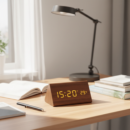 WOODHOUR – LED Wooden Clock with Voice Control for Modern Smart Living