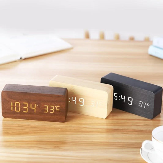 WOODTICK – Digital LED Alarm Clock with Natural Wood Design