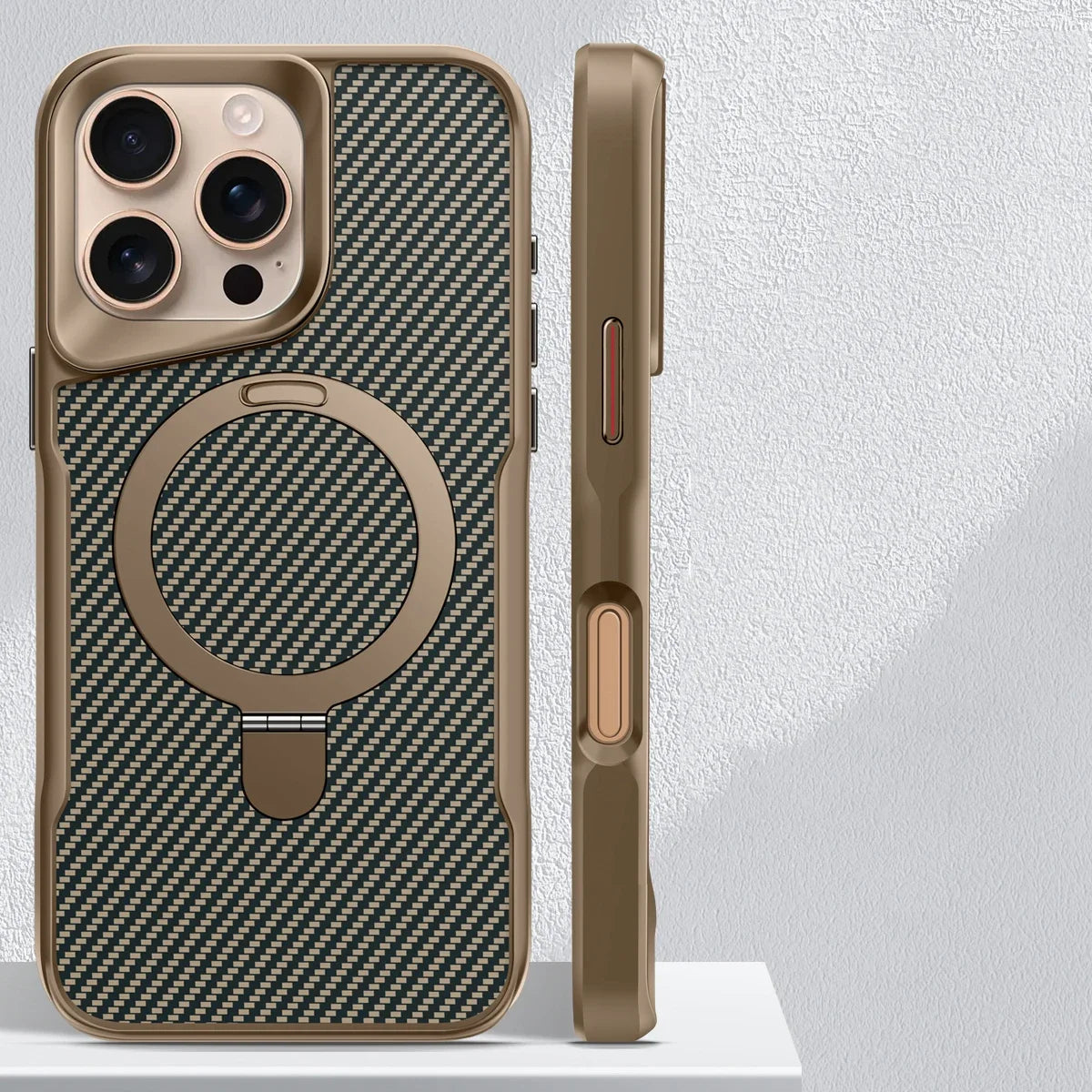 TITANVAULT – Carbon Fiber Magnetic Phone Case with Metal Stand