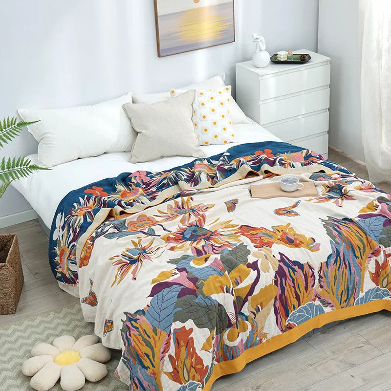 BUTTERFLORA – Boho Floral Throw Blanket with Elegant Butterfly Tapestry Design