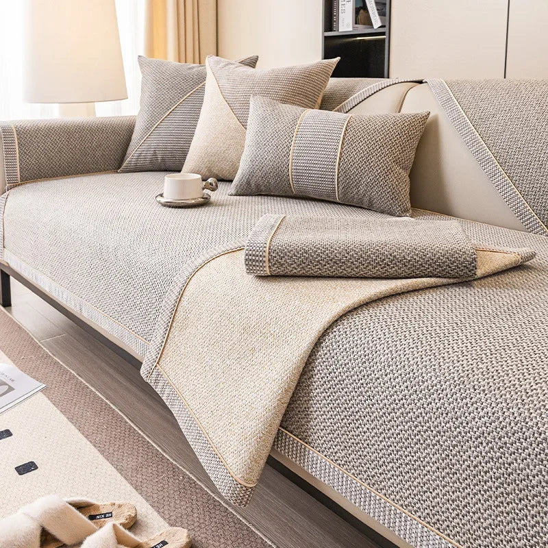 Sofa Throw Blanket - Non-Slip Cotton Linen Sofa Cover for All-Season Comfort 3