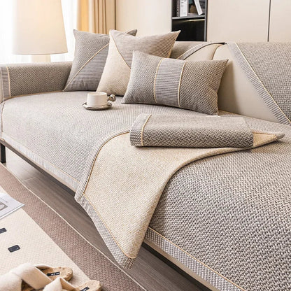 Sofa Throw Blanket - Non-Slip Cotton Linen Sofa Cover for All-Season Comfort 3