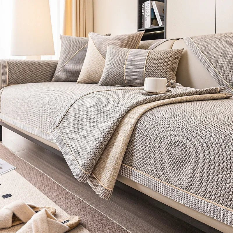Sofa Throw Blanket - Non-Slip Cotton Linen Sofa Cover for All-Season Comfort 4