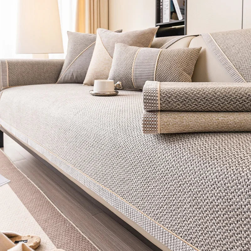 Sofa Throw Blanket - Non-Slip Cotton Linen Sofa Cover for All-Season Comfort 5