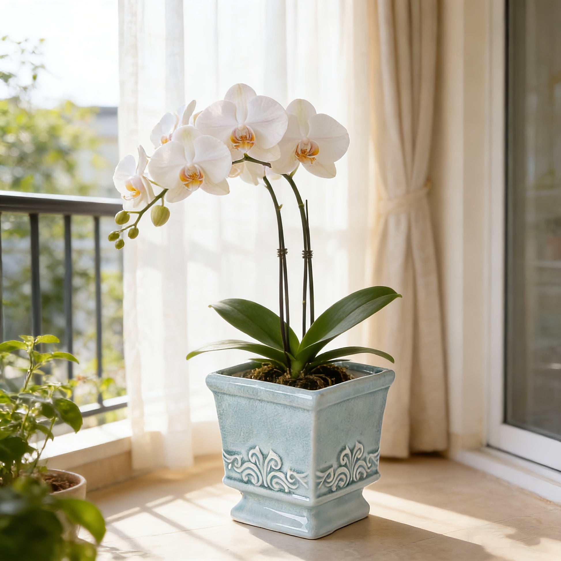 Vintage Ceramic Planter - Square Ceramic Pot with Integrated Drainage for Indoor Plants 1