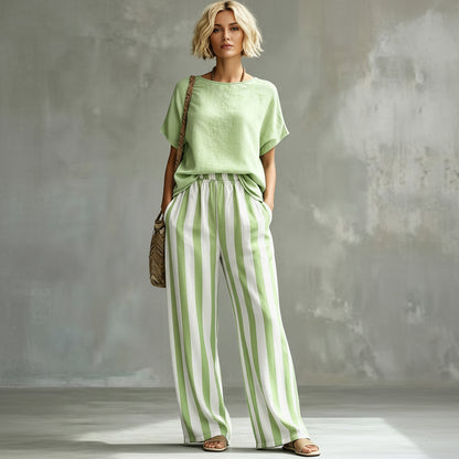 Linen-Look Casual Short Sleeve Set