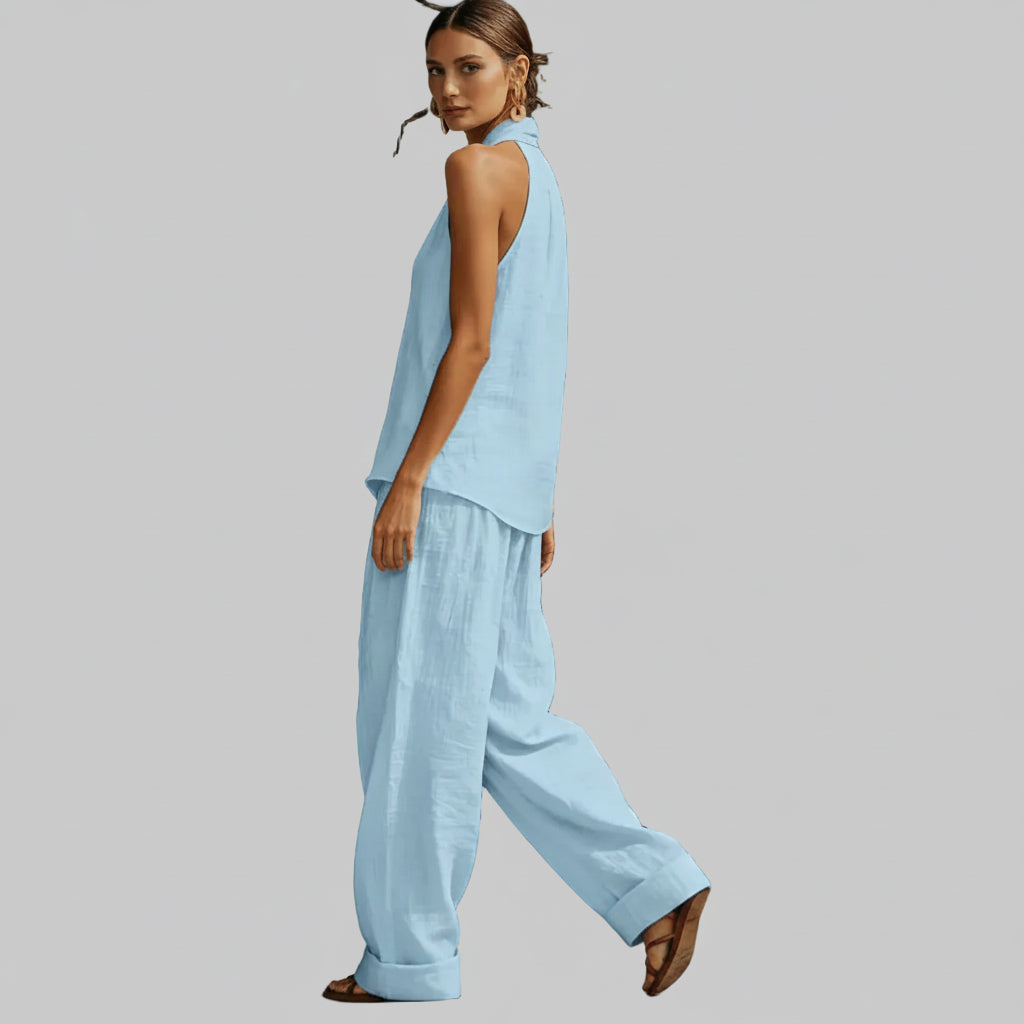 Linen V-Neck Sleeveless Wide-Leg Set
