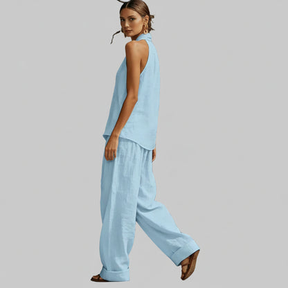 Linen V-Neck Sleeveless Wide-Leg Set