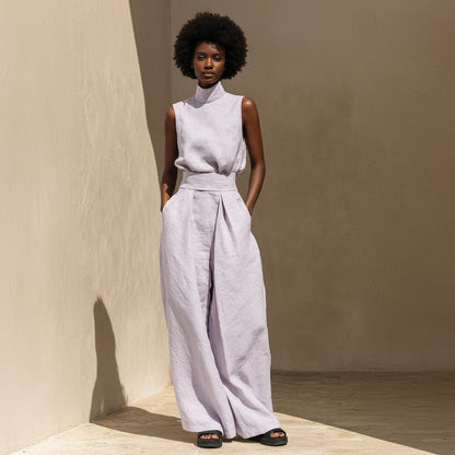 Minimalist Sleeveless Wide-Leg Linen Set