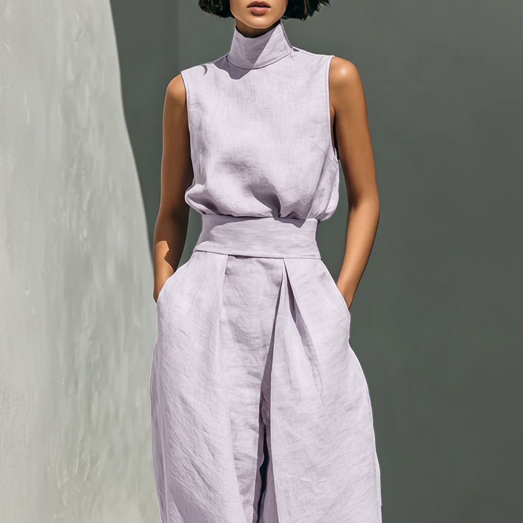 Minimalist Sleeveless Wide-Leg Linen Set