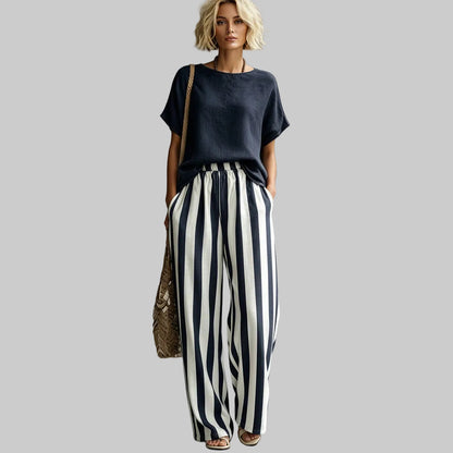 Linen-Look Casual Short Sleeve Set