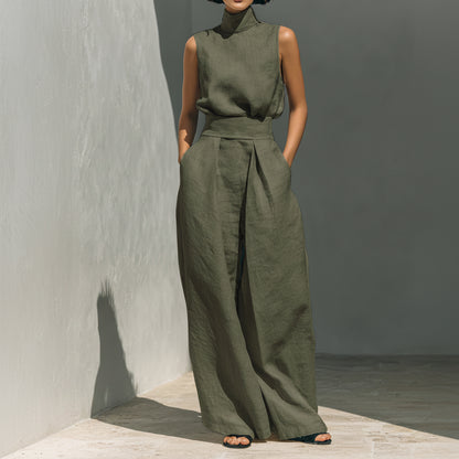 Minimalist Sleeveless Wide-Leg Linen Set