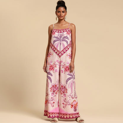 Floral Camisole and Wide-Leg Pants Two-Piece Vacation Set