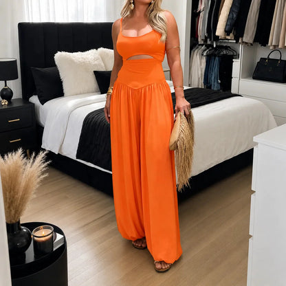 LUNAVERA – Cutout Wide-Leg Jumpsuit for Effortless Elegant Style
