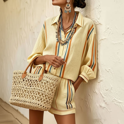 Striped Vacation Shirt and Shorts Two-Piece Set