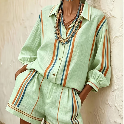 Striped Vacation Shirt and Shorts Two-Piece Set