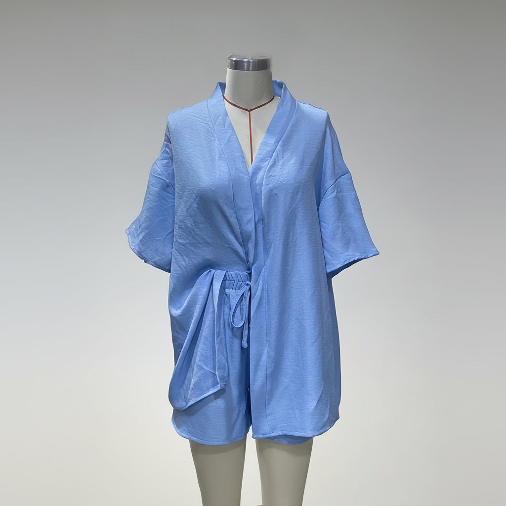 Resort Linen Cardigan Shorts Set