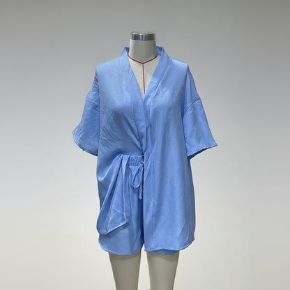 Resort Linen Cardigan Shorts Set