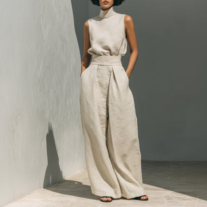 Minimalist Sleeveless Wide-Leg Linen Set